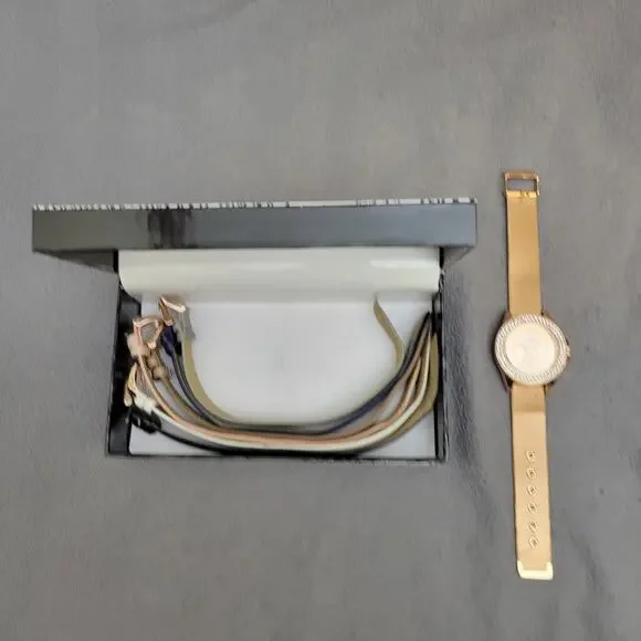 XOXO Analog Watch Rose Gold Crystal Bezel Interchangeable Bands 7PC - Picture 10 of 10